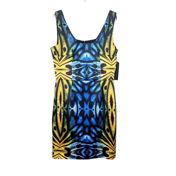 Miss Sixty Vintage Y2K Blue Yellow Abstract Print Mini Dress Sleeveless Size 14